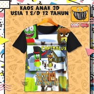 3D Children's T-Shirt Super Bear Adventure Game Children's T-Shirt - Sultan Bear Motif 33 | Unisex K