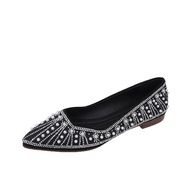 7TWomens Flat Shoes Crystal Leather Pointed Toe Lazy Ballet Flats Ladies Commute to Work Black Shoes