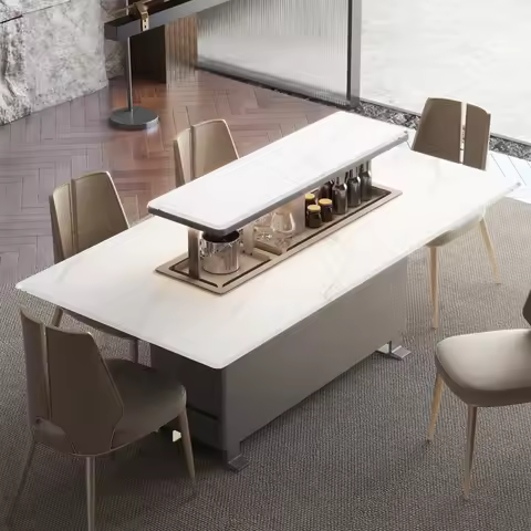 Modern Multifunction Lift up Dining Table Dining Table Smart Dining Table Home Furniture for 4-10 Pe