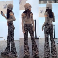 Girls Flared Pants Sweet Cool Girls Flared Pants Slim Flared Leggings Skinny Yoga Pants Leopard Prin