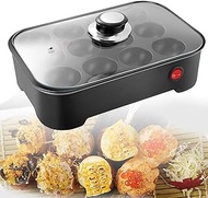 Electric Takoyaki Maker, 12 Holes Takoyaki Pan, Mini Home Takoyaki Grill with Cover, Breakfast Machine for Kitchen, for Making Pancake Balls, Puffs, Takoyaki black