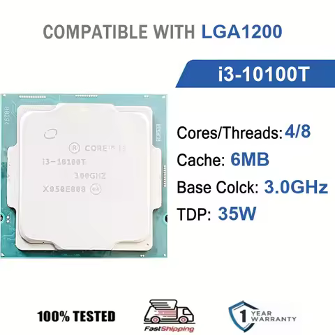 Intel Core i3-10100T 4 Core 8 Thread 3.0GHz 35W 6MB Cache 14nm Comet Lake-S DDR4-2666 MHz SRH41 LGA1