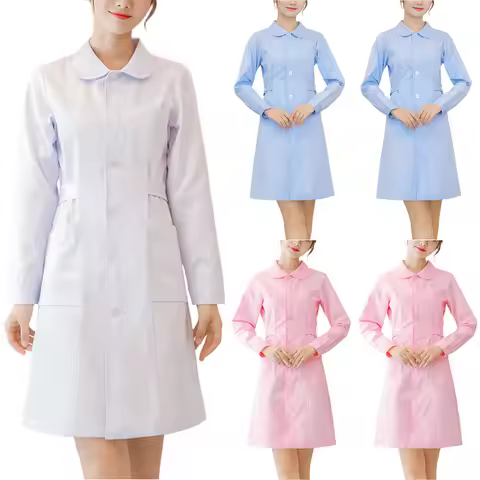 Solid Color Caring Nurse Uniform Hospital Pharmacy Doctor Work Uniform Thin Long Sleeve Slim Fit Wor