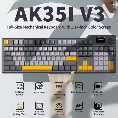 Ajazz AK35I V3 MAX 8000mAh battery Gaming mechanical keyboard Tri-mode Wired Bluetooth Wireless Hot-