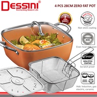 DESSINI ITALY 4 Pcs Zero Fat 28CM Pot Induction Aluminium Copper Casserole Deep Fry Pan Wok Bowl Bas