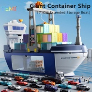 TEMI Sounds & Lights Cargo Ship Toys Crane Play Set Kid Container Ship Simulation Boat Model With Ga