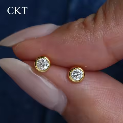 CKT 0.1ct/0.5ct Diamond Stud Earrings for Women's Bubble Earrings 18K Gold Wedding D Color Moissanit