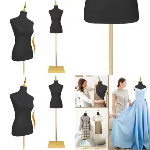 Adjustable Height Female Dress Form, 54-76, Metal Base, Black Leather, Sewing Mannequin