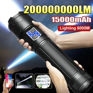 2026全新超亮LED手電筒，USB充電，變焦，遠射程6000米，戰術手電筒，露營釣魚工作燈