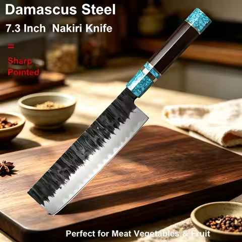 7.3 inch Professional Chef Knife Handmade Forged 7 Layers Damascus Steel Japanese Nakiri Knife Kitch