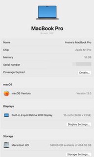 Apple MacBook Pro M1 16 inch 512GB 16GB 2021