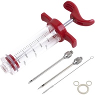 Plastic Marinade Injector Syringe with Screw-on Meat Needle for BBQ Grill, 1-oz, Red, Recipe E-Book 