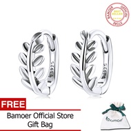 BAMOER ต่างหูแฟชั่นเงินแท้925ต่างหูแบบห่วงแบบเรียบง่ายต่างหูแบบคลาสสิคสำหรับผู้หญิงสร้อยคอเครื่องประ