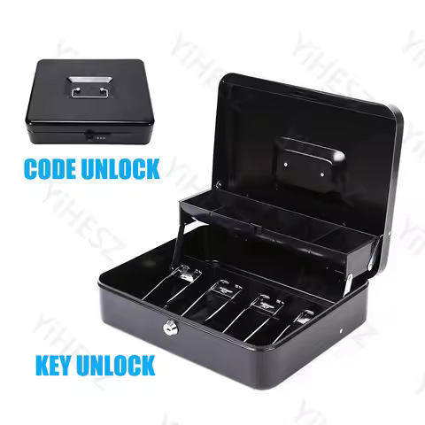 Mini Money Box Protable Tray and Key Password Lock Cash Box With Money Home Shop Steel Security Cash
