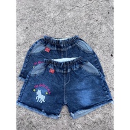 Shorts jeans for girls to wear at home 4 years old, size 9-18kg - Jeans with funny embroidery in str