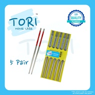 TORI HOME Stainless Steel Chopstick 5 Pair | Cooking Chopstick | Chopstick Set | Natural Steel Chop