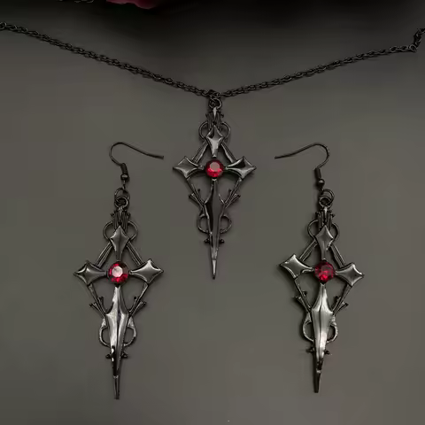 Black Pointed Cross Vampire Necklace, Gothic Cross Earrings, Statement Necklace, Cross Pendant Gothi