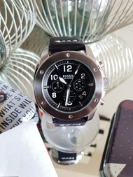 Fossil FS4928 Modern Machine Chronograph Watch with Black Dial and Silver Steel Case in Black Leathe
