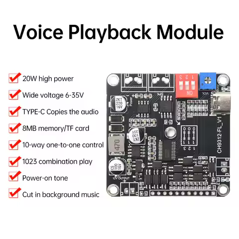 CH9311 Voice Playback Module 10-channel 1-to-1 control MP3 Music Player Audio Amplifier 8MB memory/i