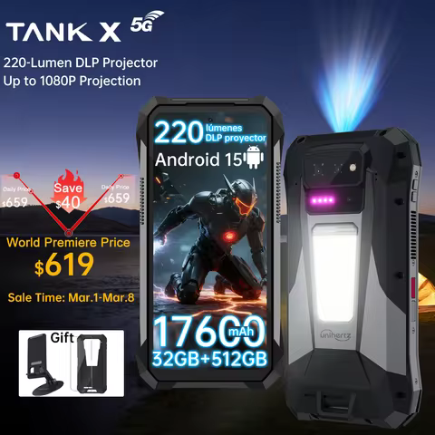 World premiere】Unihertz by 8849 TANK X Rugged Phone 5G Android 15 Built-in 1080P 220 lumen Projectio
