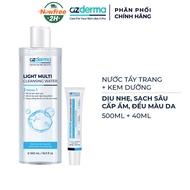 Combo Azderma Nước Tẩy Trang Cho Da Dầu Mụn Nhạy Cảm 500ml + Kem Dưỡng Cấp Ẩm, Đều Màu Da 40ml