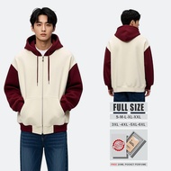 Oversized zipper hoodie (S-6XL) Plain jacket combination CREAM MARON Men's oversized zipper hoodie j