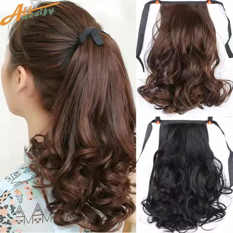 Allaosify Brown Black Heat Resistant Synthetic Pony Tail Hair Extensions Drawstring Ponytail 12"