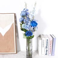 Blue Artificial Flowers Bouquet Rose Hydrangea Peony Tulip Lily Hyacinth Fake Flowers