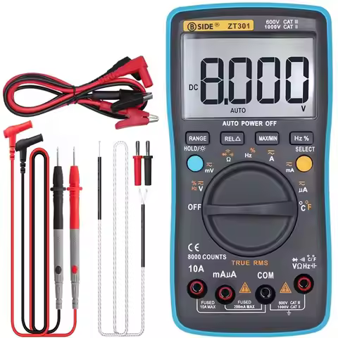 BSIDE Digital Multimeter ZT301 True-RMS DC/DA Voltmeter Ammeter Multimetro DMM Resistance Ohm Cap Hz