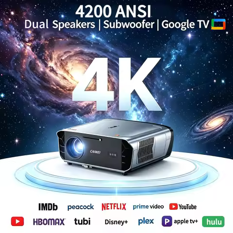 New 4K Ultra HD Video Projector 4200ANSI Android 14 Google TV Home Theater WiFi6 Auto Focus Dual Spe