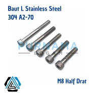 Bolt L M8 x 50 HALF THREAD (Length 5cm) Stainless 304 THE A2-70/ Thread 10/ L6 Key