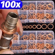 100pcs Red Copper Oil Drain Plug Gasket Kit M4-M14 Universal Car Engine Oil Pan Leak Prevention O-Ri
