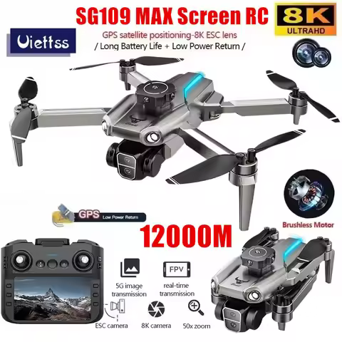 Professional SG109 MAX GPS Drone With Screen 8K HD Dual Camera 5G WIFI 360°Obstacle Avoidance Brushl