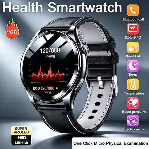 2026 NEW Health Check Smart Watch Man ECG+PPG Blood Oxygen Heart Rate Monitor 1.56" AMOLED Screen Fl