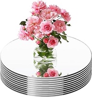 Round Mirror Tiles for Centerpieces, 9PCS Circle Mirror Colors Trays Flat 8inch Wedding Centerpieces