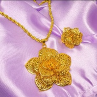 KENDARI FLOWER RING NECKLACE SET 24 GOLD PLATED DUBAI JEWELRY