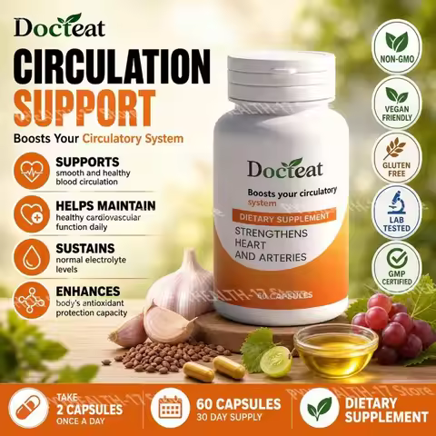 Circulation Support Capsules with Garlic Extract Grape Seed Extract & Resveratrol for Daily Cardiova