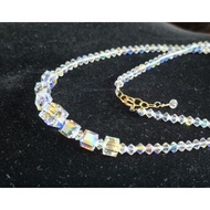 Crystal AB necklace 14K gold 925 silver aurora borealis cubes n bicones