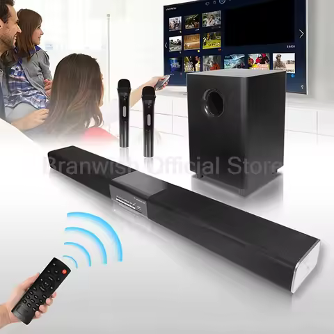 Powerful Bass 2.1 Soundbar With Subwoofer Wireless Karaoke Microphone Bluetooth 5.3 Home Theater Aud