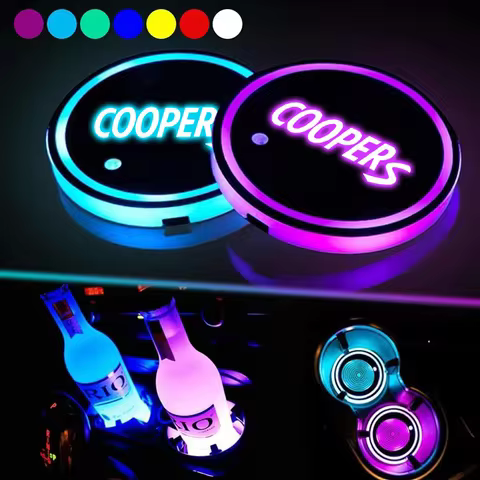 LED Car Water Cup Mat For MINI CooperS R50 R52 R55 R56 R60 R61 R62 F54 F55 F56 Emblem Auto Interior 