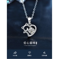 Yes✨S925 Silver Necklace Moissanite Necklace Cute Cat Necklace Heart-shape Necklace Bestie Necklace 