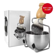 Shaving Brush Synthetic Badger Hair Wood Handle,Stainless Steel Shaving Stand and Bowl,Perfect for M