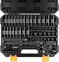 3/8" Drive Impact Socket Set, 57-Piece Standard SAE (5/16 to 3/4 inch) and Metric (8-22mm), Include 