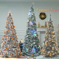 5/6/7FT Foldable Snow Christmas Tree With Light Snowflake Decor Pop Up Christmas Tree Slim Xmas Tree