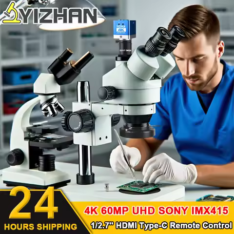 4K 60MP UHD Trinocular Video Microscope 7-45X Stereo Welding Microscope HDMI Type-C 1/2.7'' Solderin