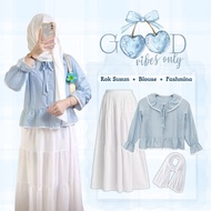 One Set Modest Modern 3in1 Blouse/ LinenPOLO + Layered Skirt + Pashmina Women's Teenage Outfit/ Simp