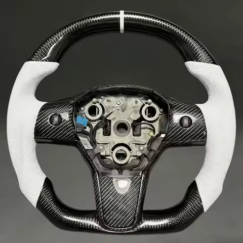Drop Shipping for Tesla Model 3 Real Carbon Fiber with White Perforated Leather Steering Wheel for T