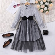 Kids Girl Striped Dress Summer Long Sleeve Children  Princess Dresses Simple Fashion Party Teen Girl