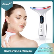 CkeyiN EMS Neck Slimming Massager LED Photon Skin Rejuvenation Electric Vibration Hot Compress V Fac