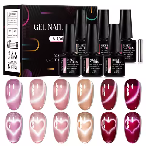 7/9pcs Jelly Pink Red Cat Magnetic Gel Nail Polish Set Heart Cat Magnetic Semi Permanent UV Gel Varn